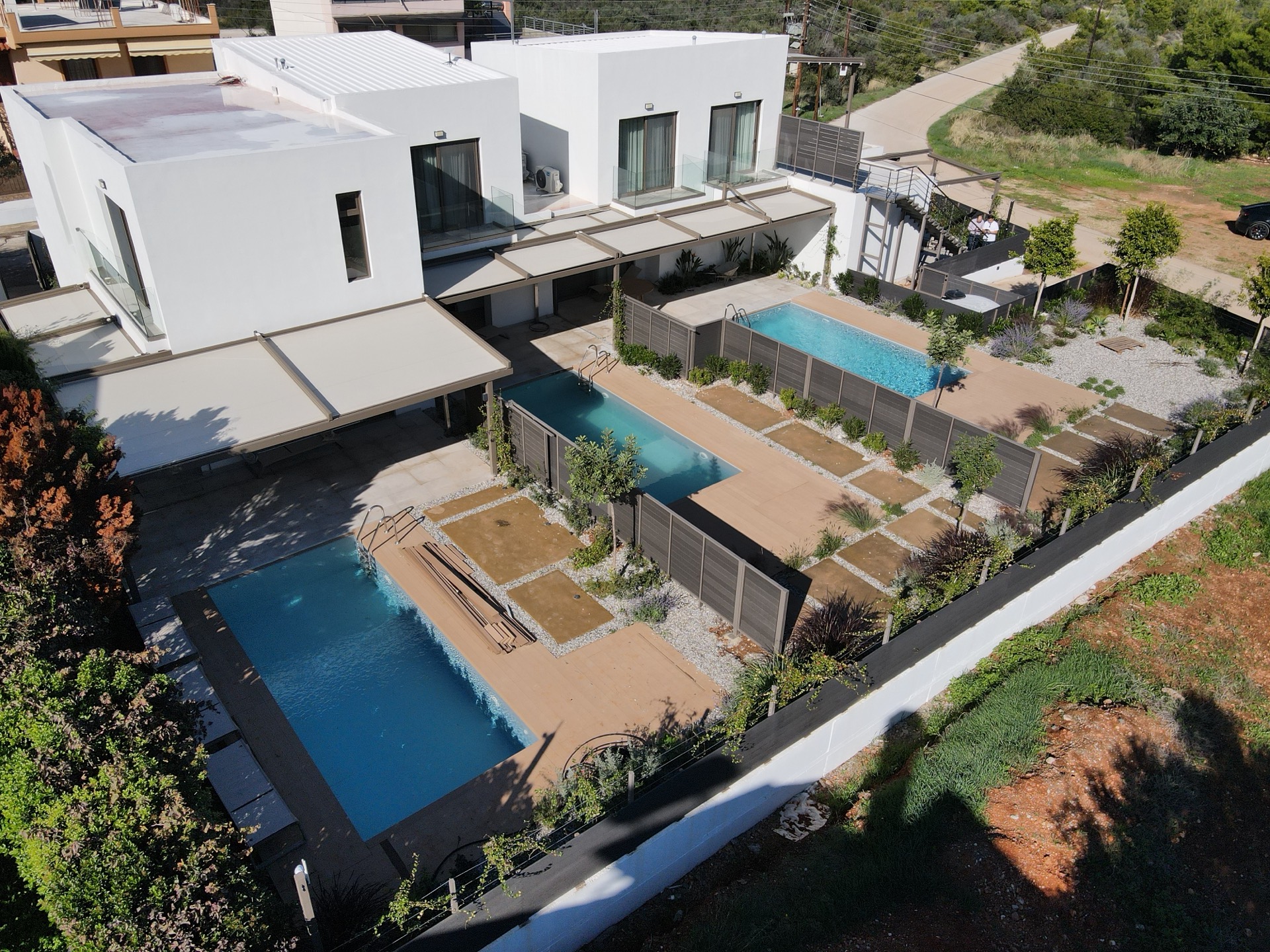 Aerial view of the completed villa community designed and built by Archray